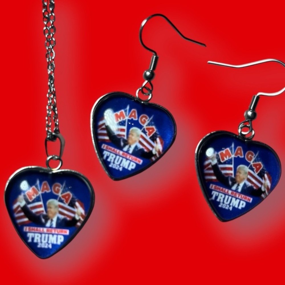 Show Your Support with the Trump Shall Return 2024 Necklace & Earring Set!